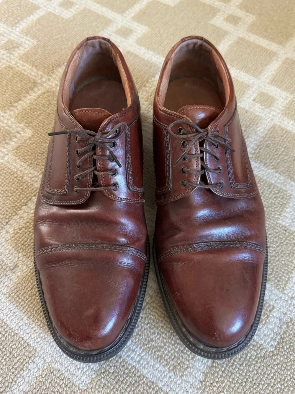 Johnston & Murphy Brown Leather Cap Toe Oxford Dress Shoes Made in Italy 10